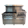 [60"] Cocina a gas de 06 hornillas, Plancha de 24", Gratinador y 02 hornos
